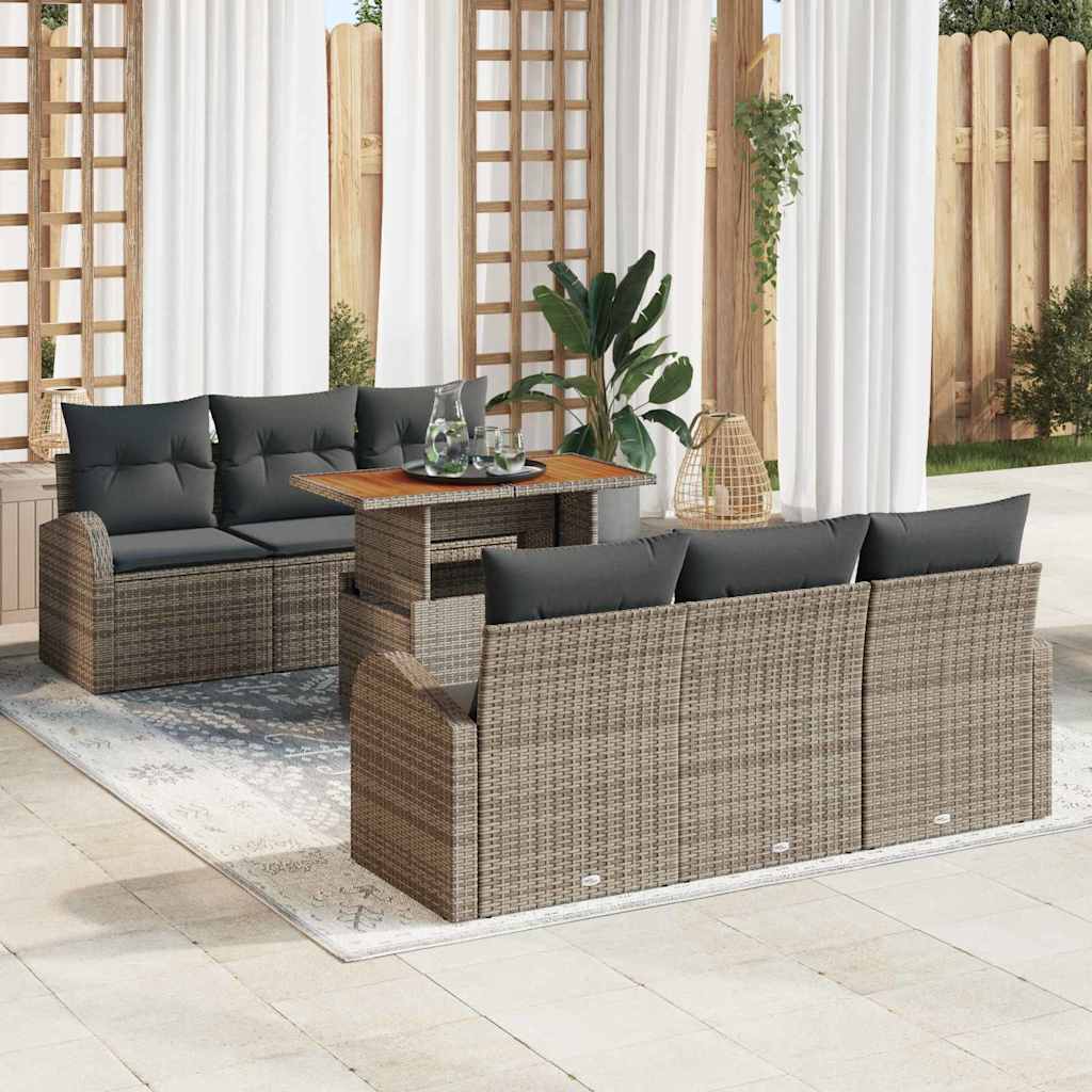 Conjunto de sofá de jardín 7 pcs Beige Poliratán