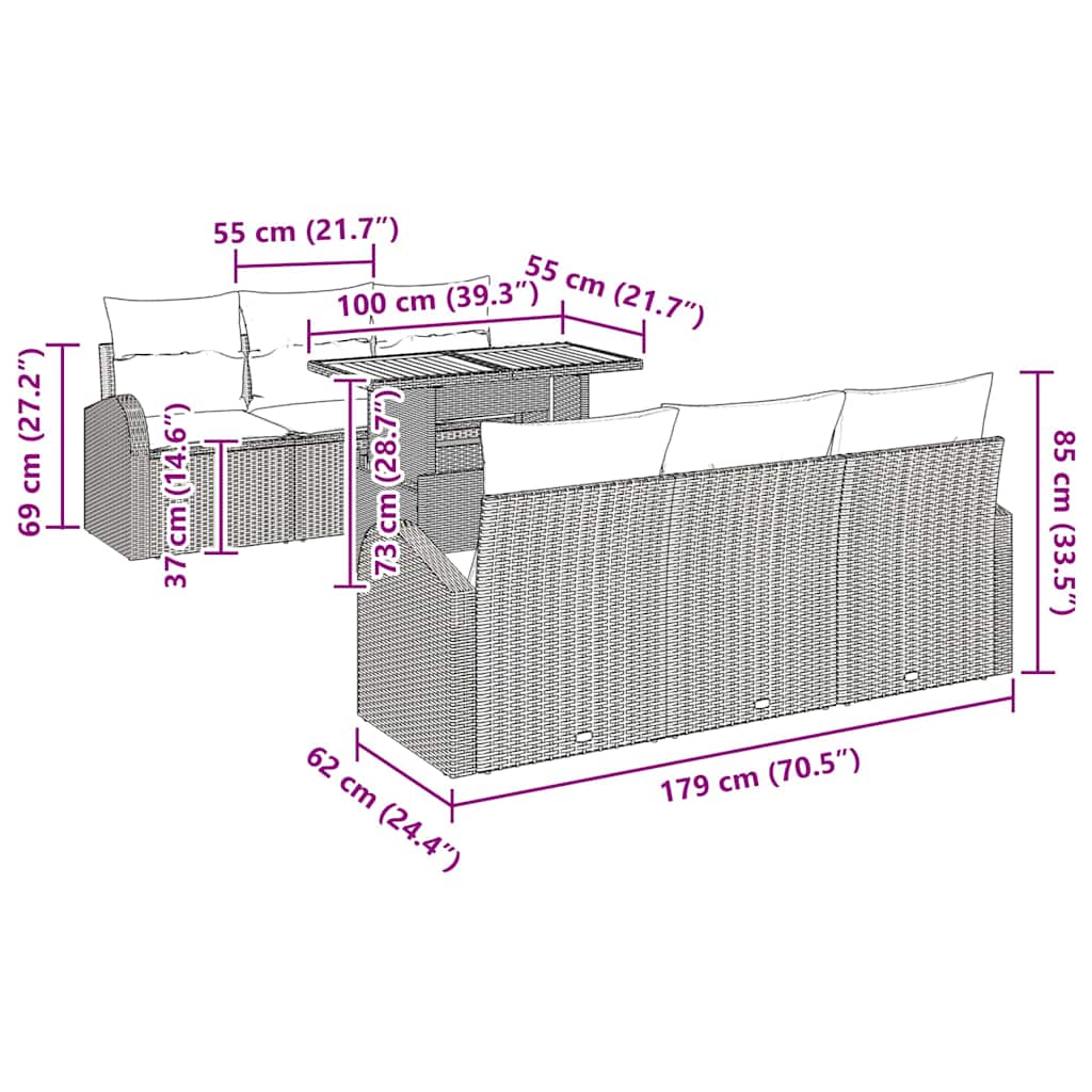 Conjunto de sofá de jardín 7 pcs Beige Poliratán