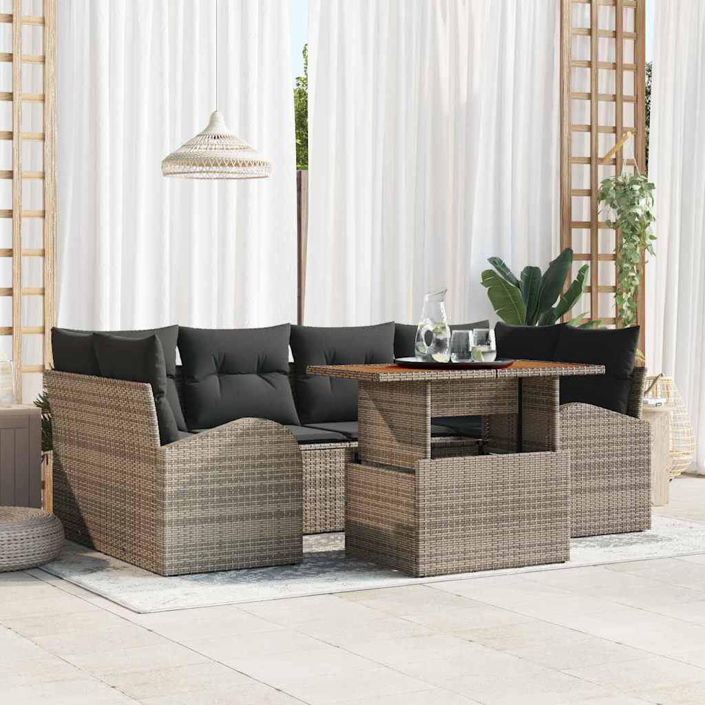 Conjunto de sofá de jardín 7 pcs Beige Poliratán