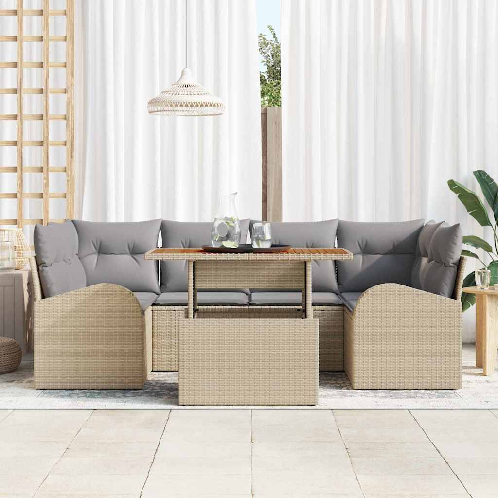 Conjunto de sofá de jardín 7 pcs Beige Poliratán
