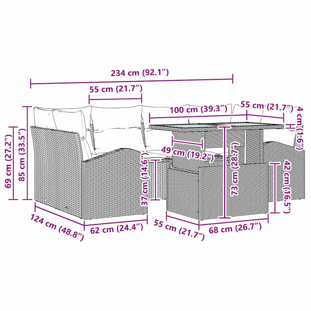 Conjunto de sofá de jardín 7 pcs Beige Poliratán