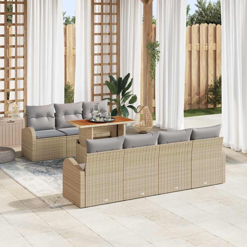 Conjunto de sofá de jardín 8 pcs Beige Poliratán