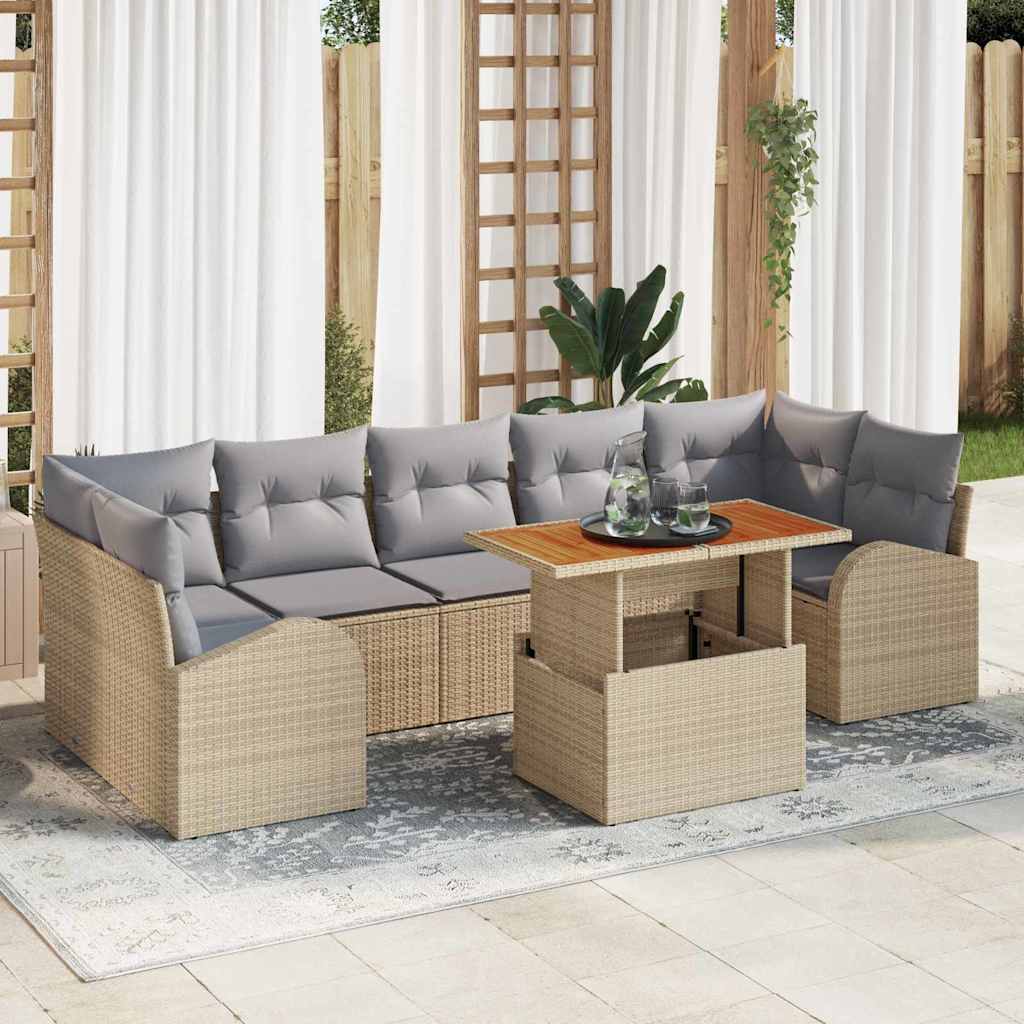 Conjunto de sofá de jardín 8 pcs Beige Poliratán