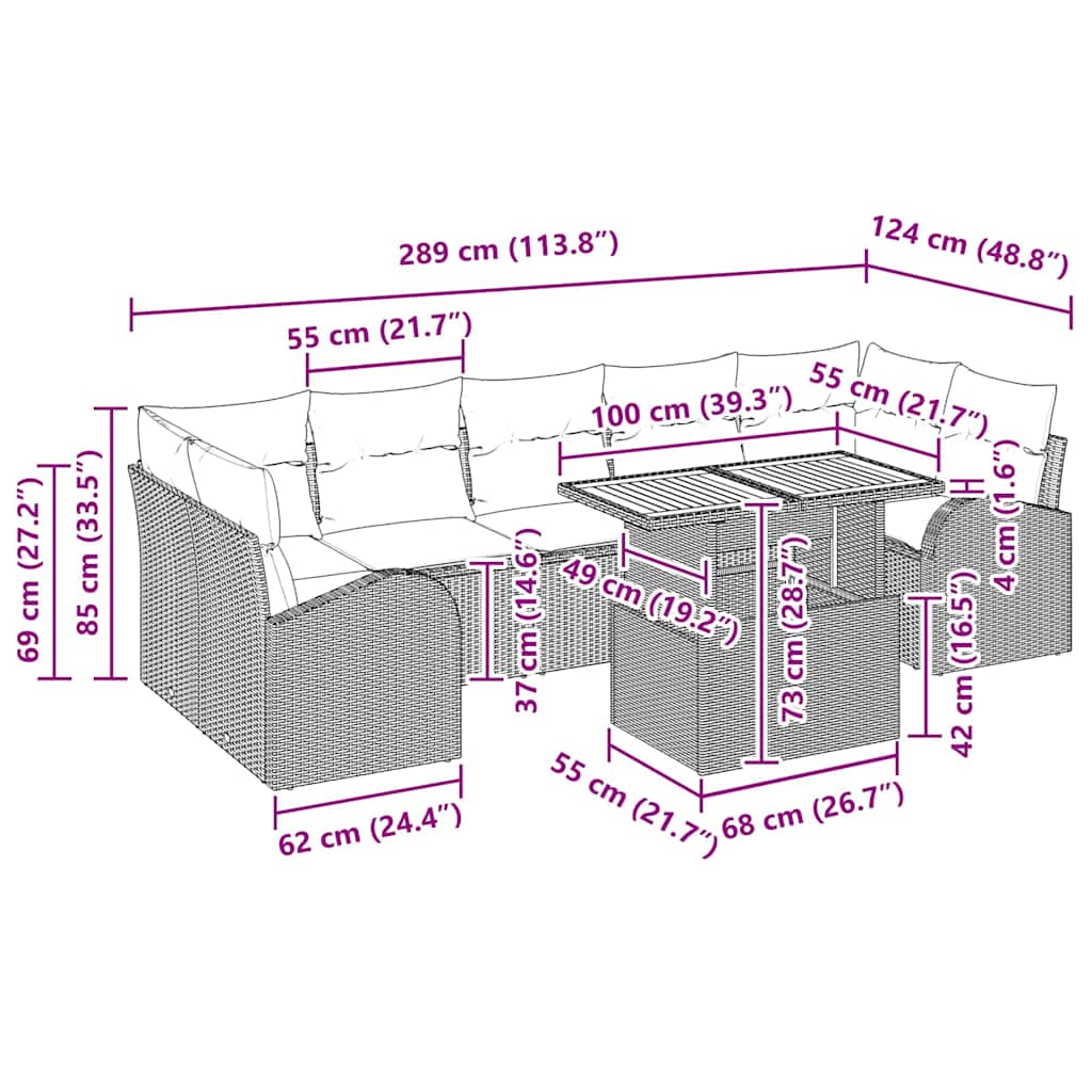 Conjunto de sofá de jardín 8 pcs Beige Poliratán
