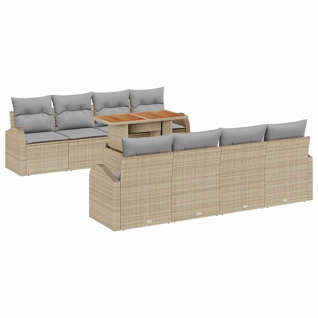 Conjunto de sofá de jardín 9 pcs Beige Poliratán