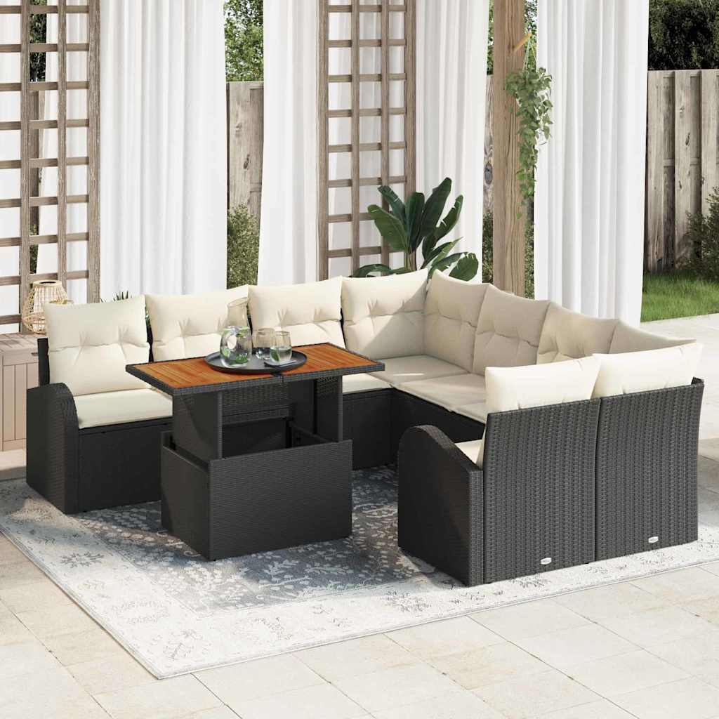 Conjunto de sofá de jardim 9 peças Bege Vime sintético