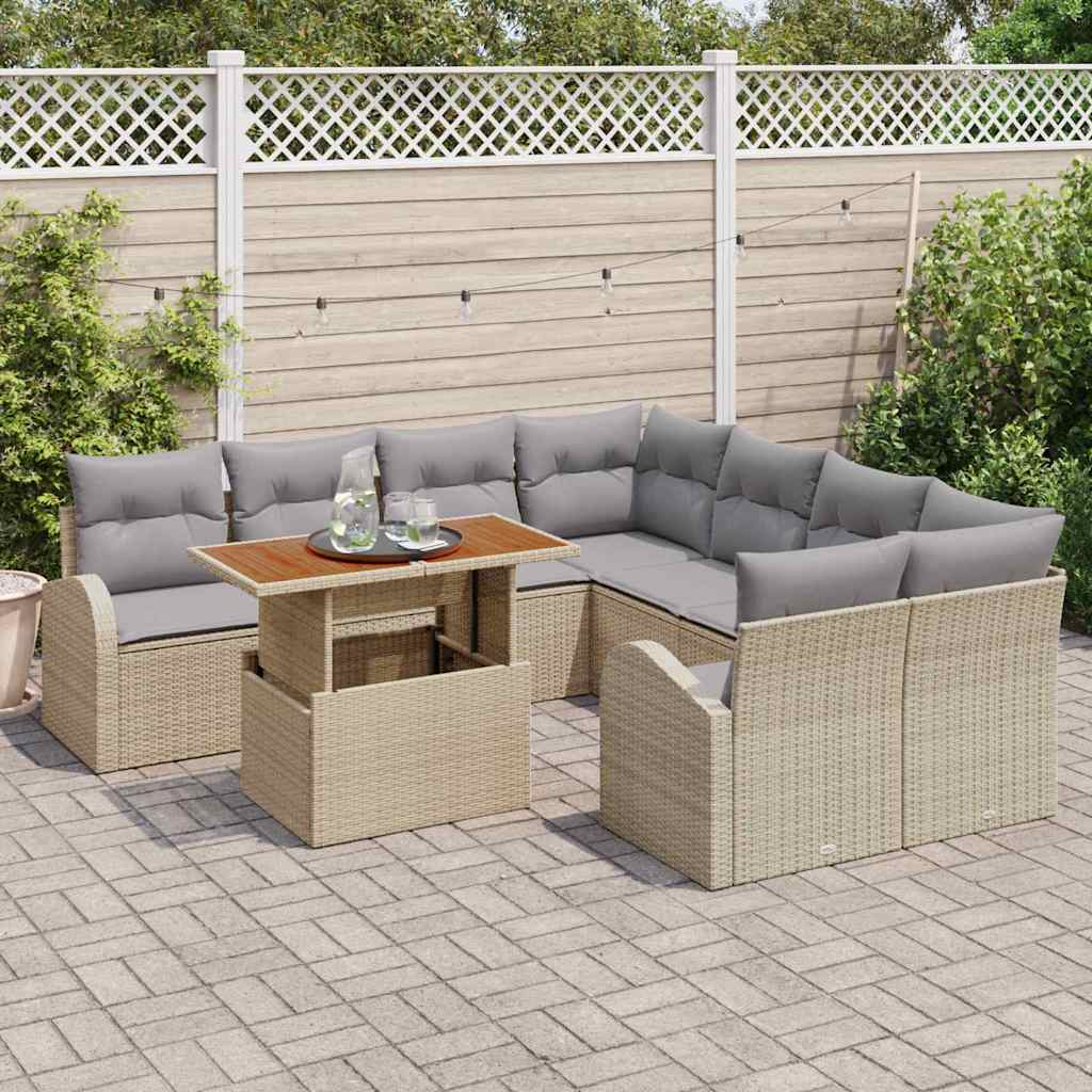 Conjunto de sofá de jardín 9 pcs Beige Poliratán