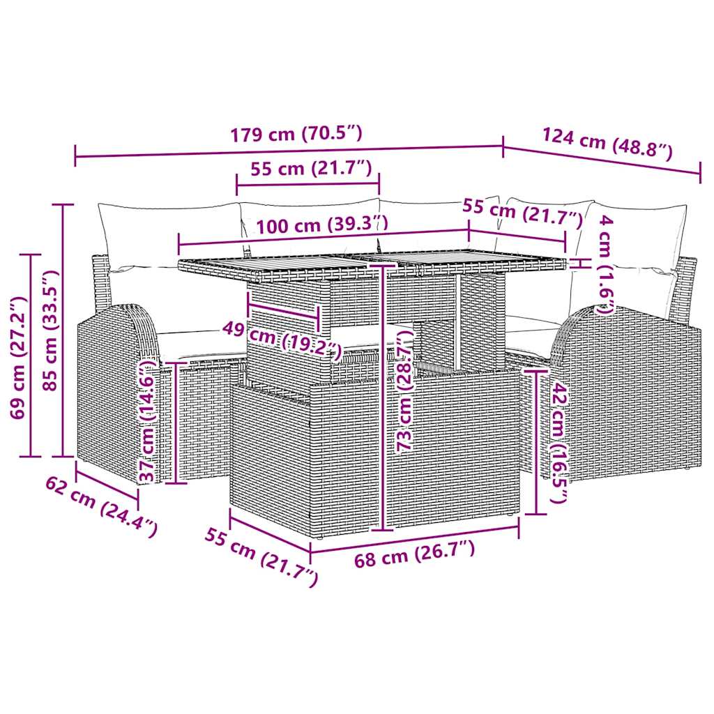 Conjunto de sofá de jardín 5 pcs Beige Poliratán
