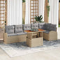 7 pcs Garden Sofa Set Beige Poly Rattan