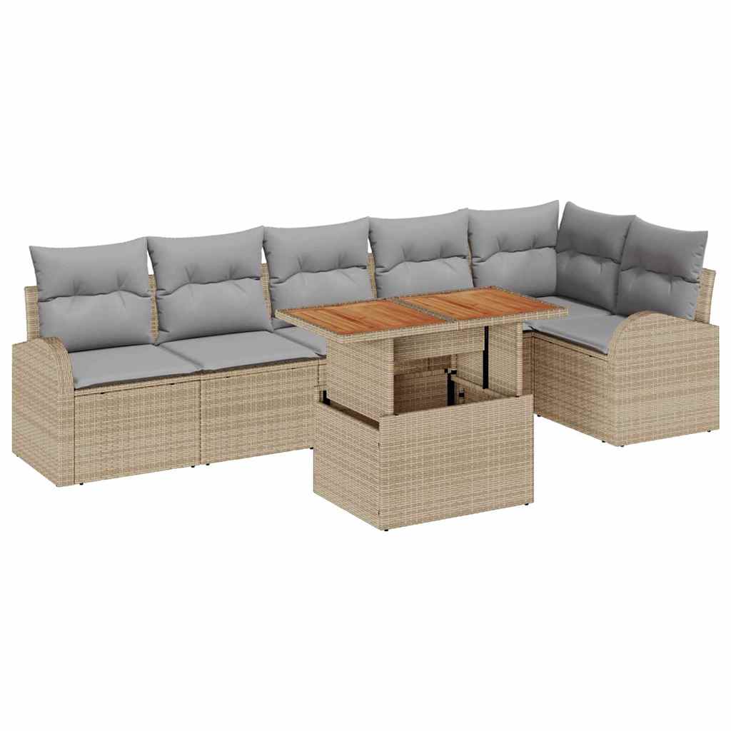 Conjunto de sofá de jardín 7 pcs Beige Poliratán