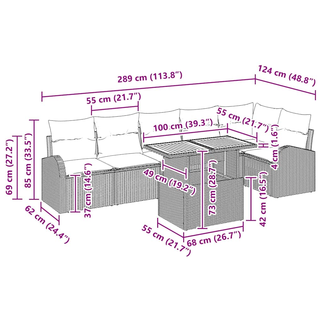 Conjunto de sofá de jardín 7 pcs Beige Poliratán