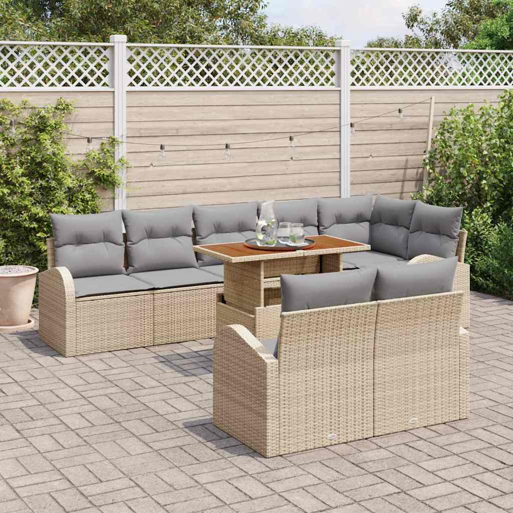 Conjunto de sofá de jardín 9 pcs Beige Poliratán