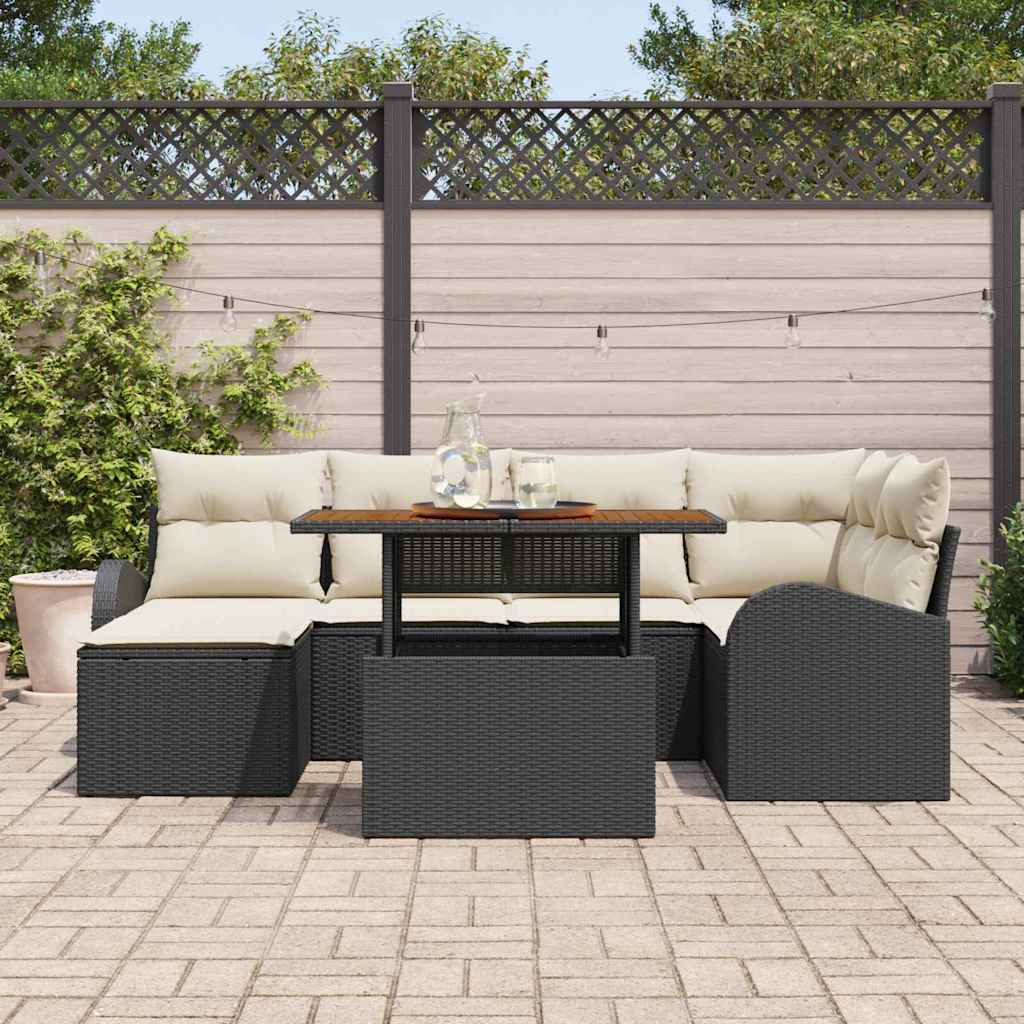 Conjunto de sofá de jardín 7 pcs Negro Poliratán