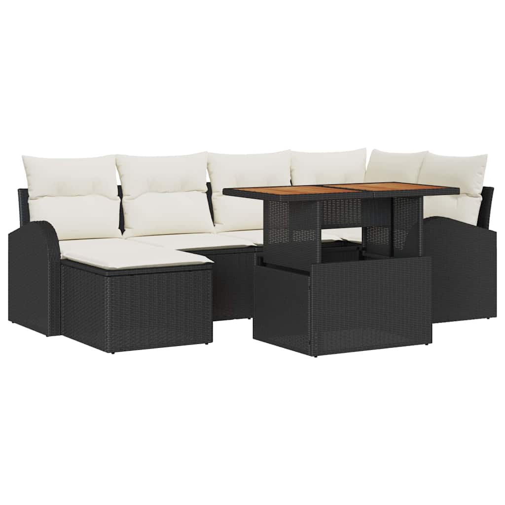 Conjunto de sofá de jardín 7 pcs Negro Poliratán