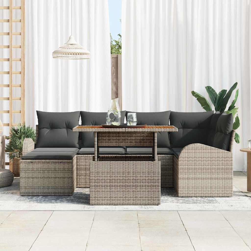 Conjunto de sofá de jardín 7 pcs Gris Poliratán