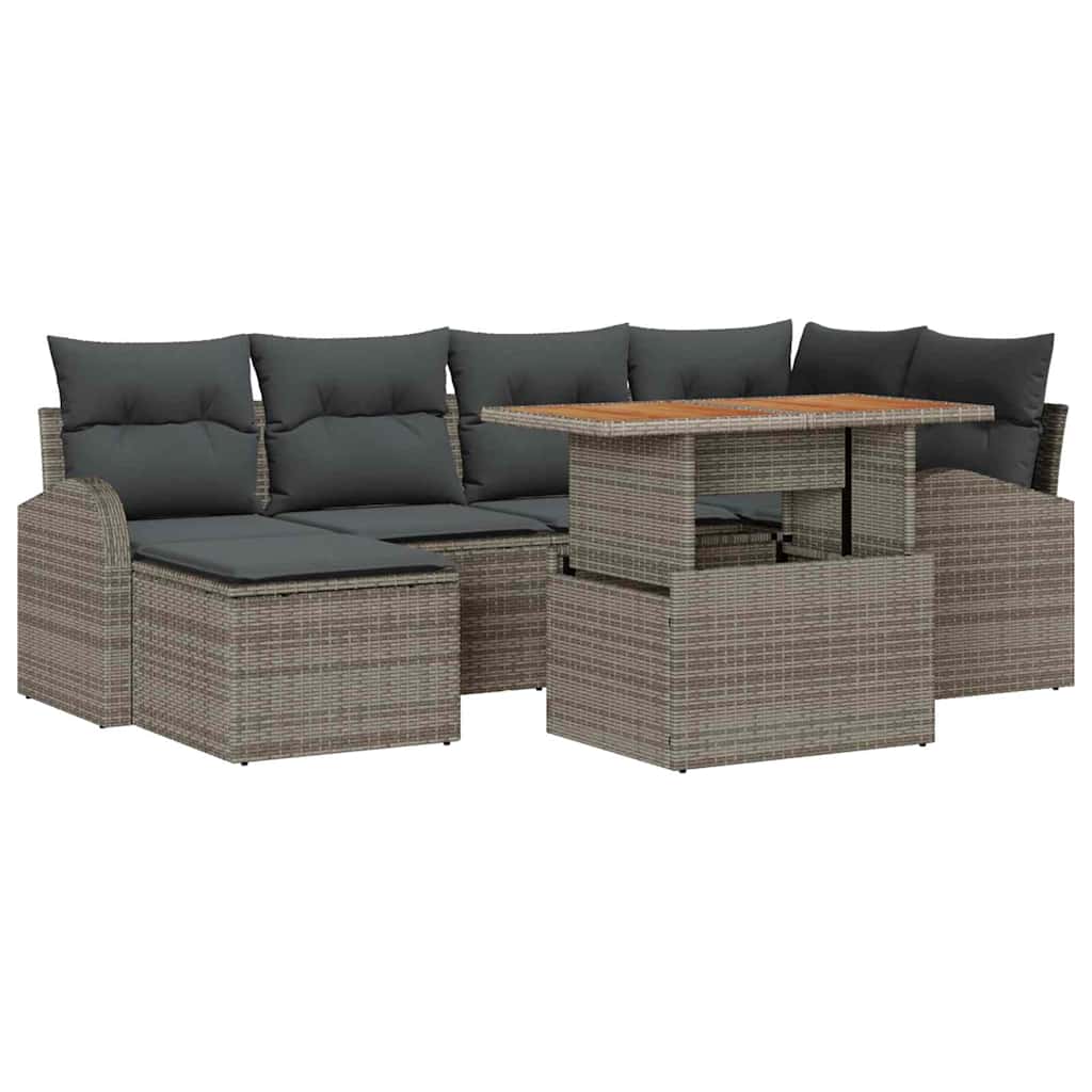 Conjunto de sofá de jardín 7 pcs Gris Poliratán