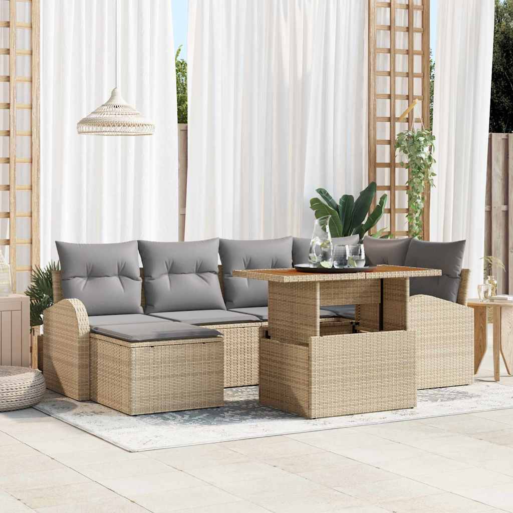 Conjunto de sofá de jardín 7 pcs Beige Poliratán
