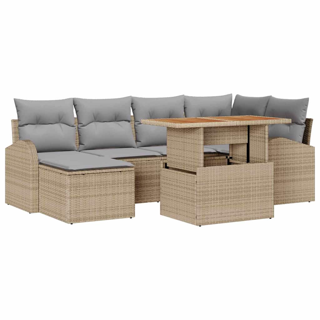 Conjunto de sofá de jardín 7 pcs Beige Poliratán