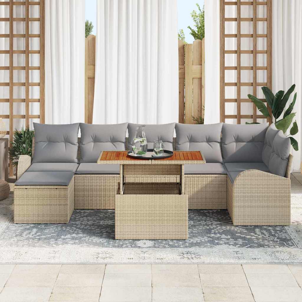 Conjunto de sofá de jardín 8 pcs Beige Poliratán