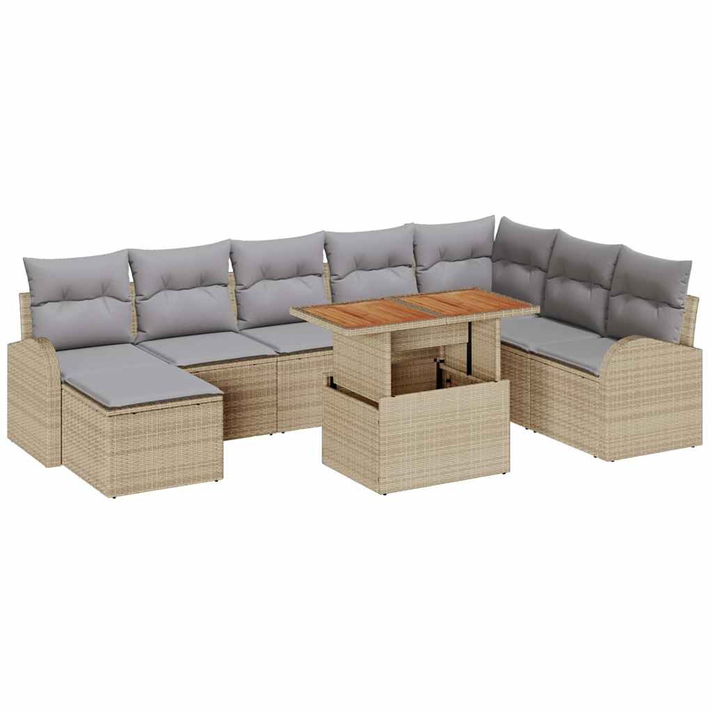 Conjunto de sofá de jardín 9 pcs Beige Poliratán