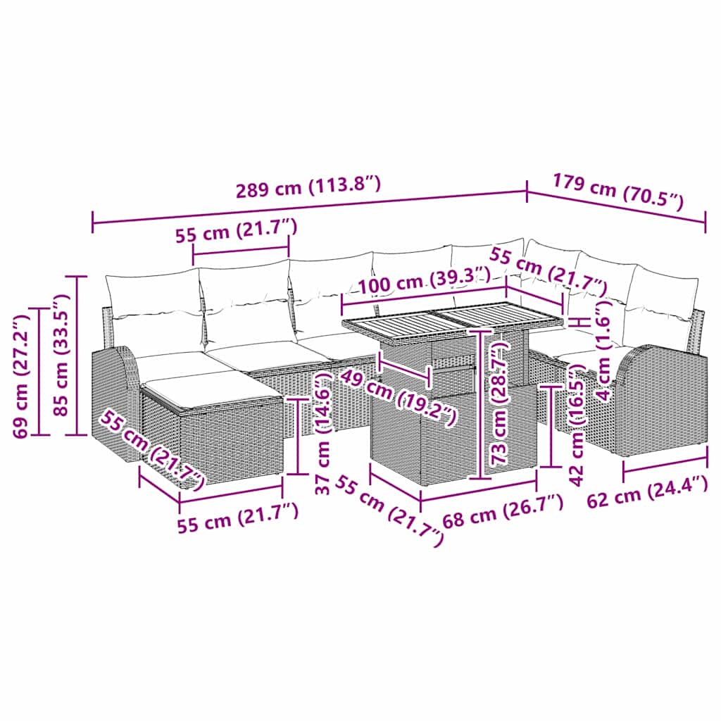 Conjunto de sofá de jardín 9 pcs Beige Poliratán