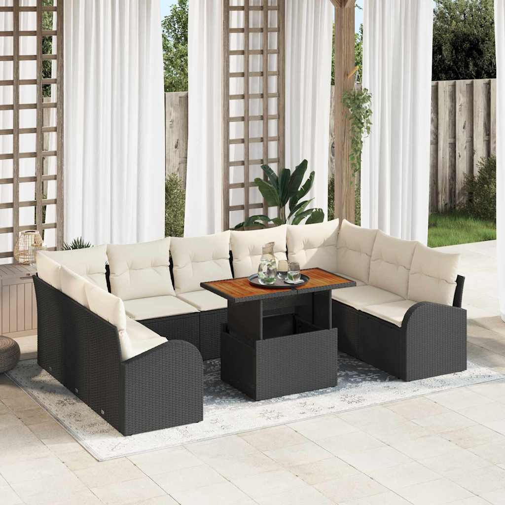 Conjunto de sofá de jardín 10 pcs Negro Poliratán