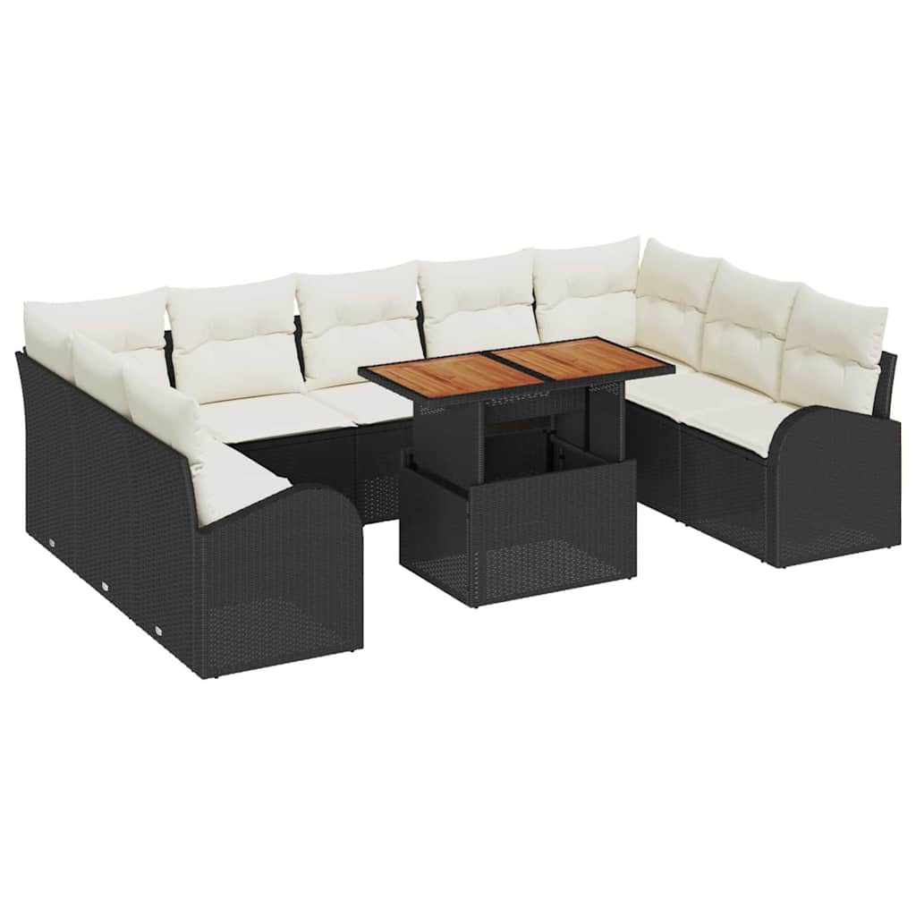 Conjunto de sofá de jardín 10 pcs Negro Poliratán