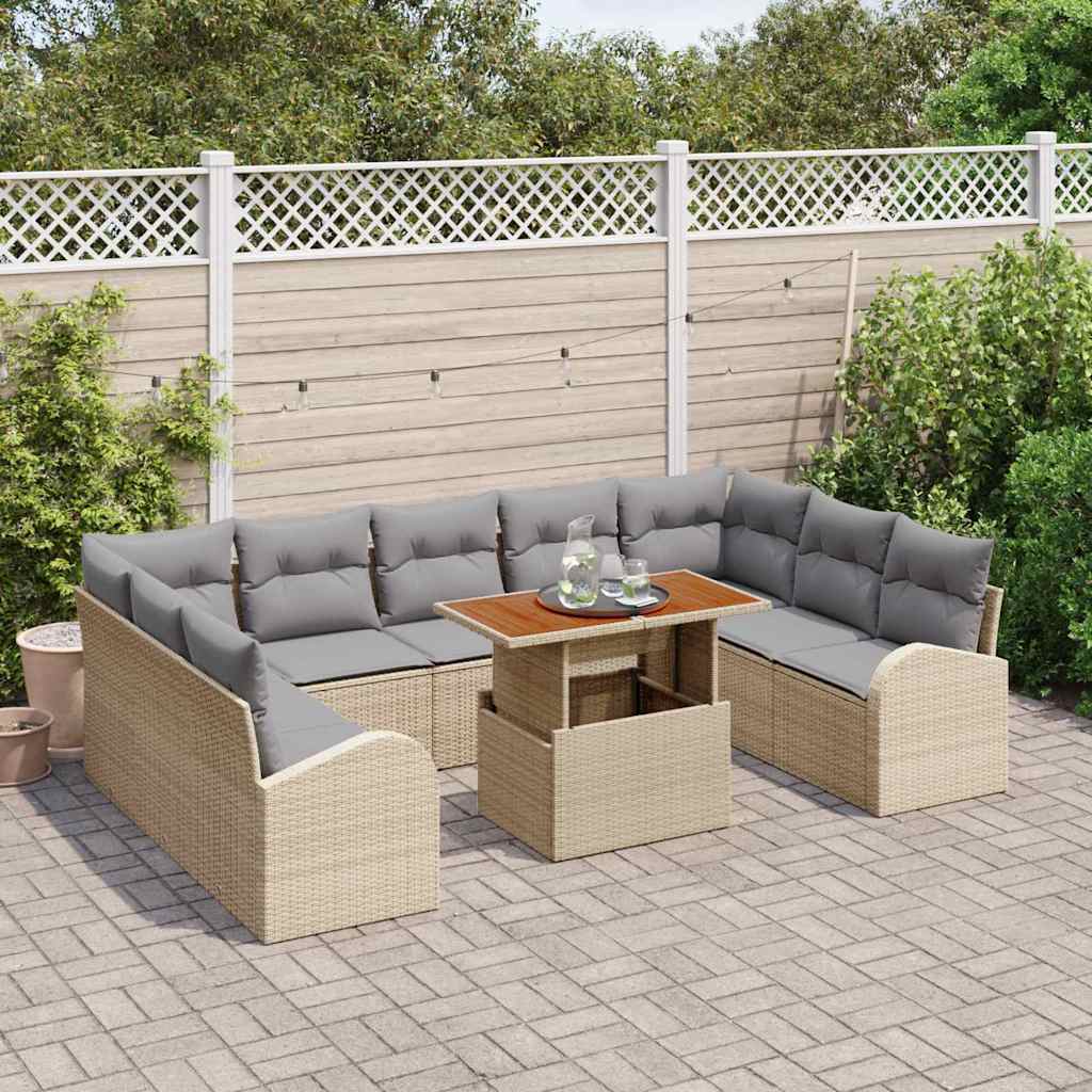 Conjunto de sofá de jardín 10 pcs Beige Poliratán
