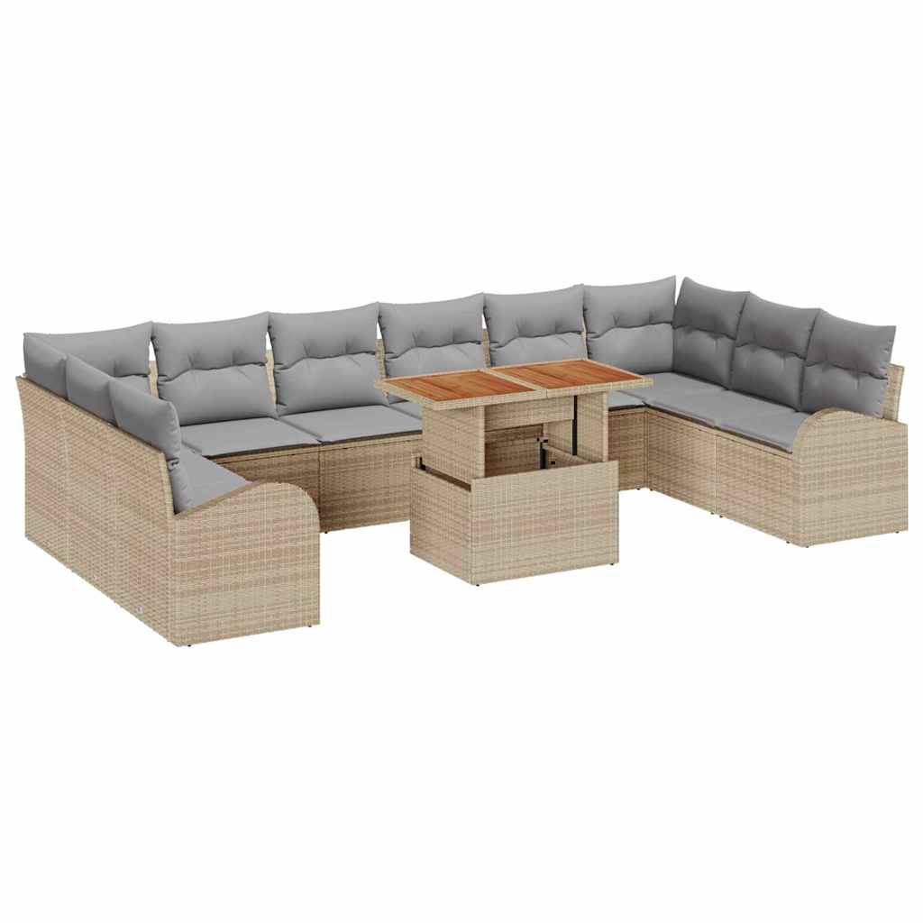 Conjunto de sofá de jardín 11 pcs Beige Poliratán