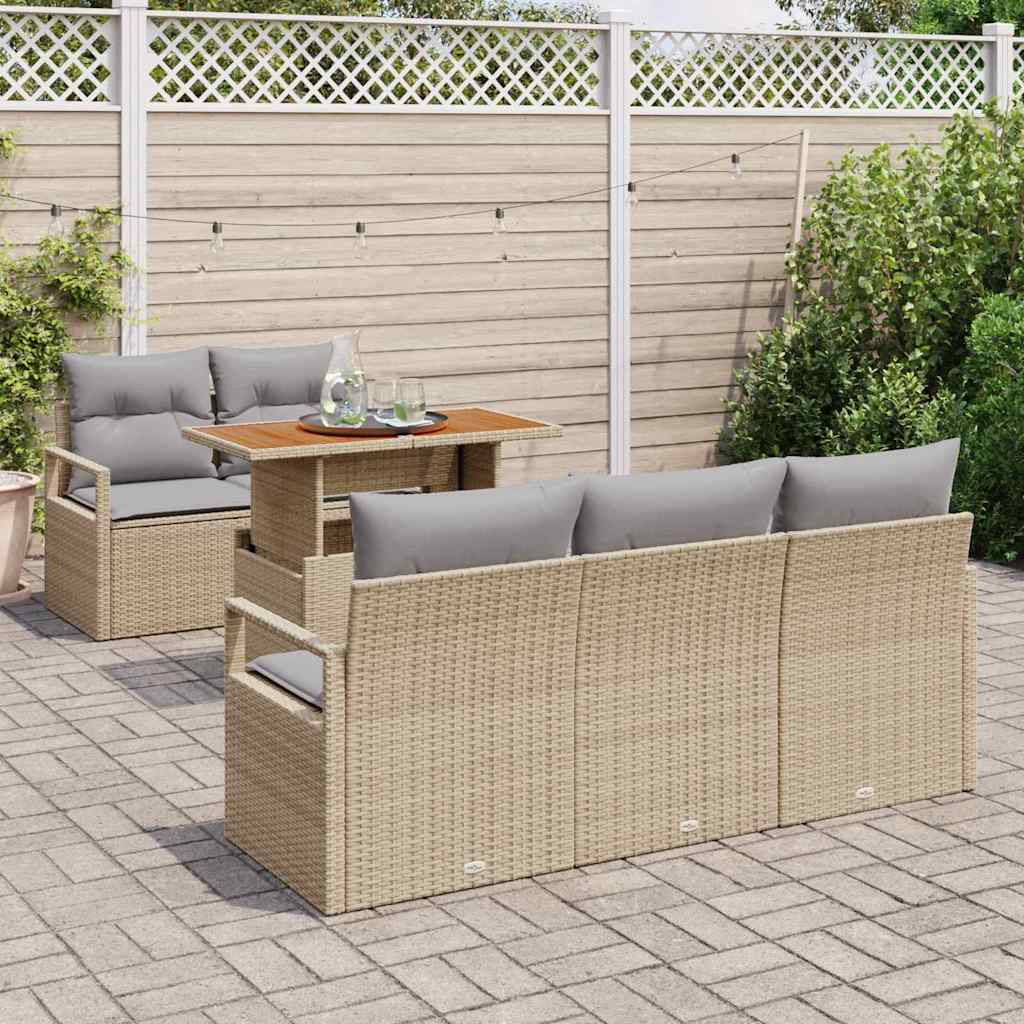 Conjunto de sofá de jardín 6 pcs Beige Poliratán
