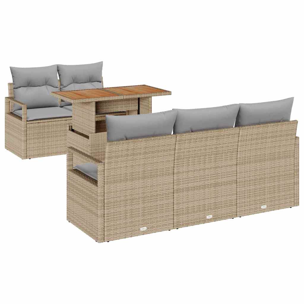 Conjunto de sofá de jardín 6 pcs Beige Poliratán