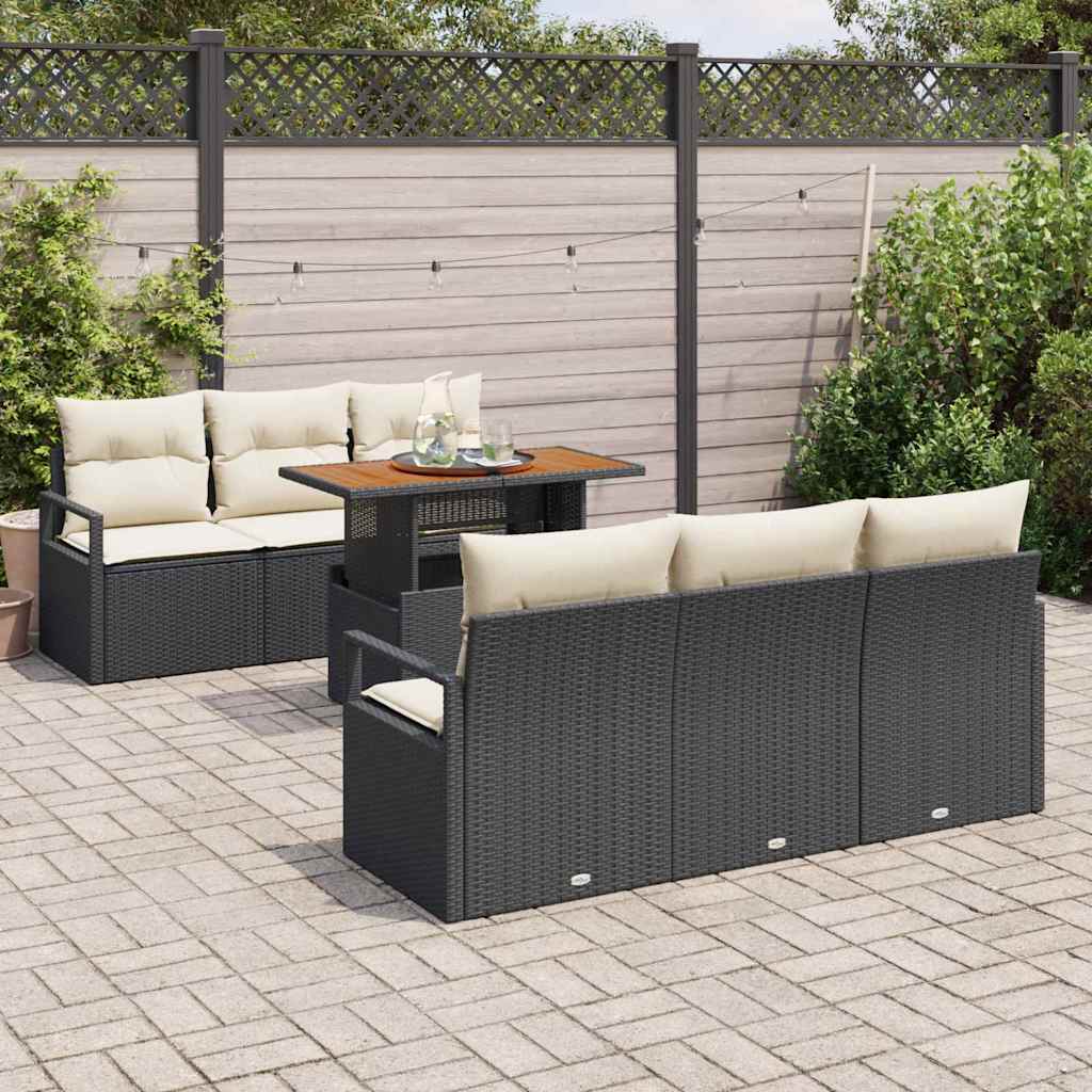 Conjunto de sofá de jardín 7 pcs Negro Poliratán