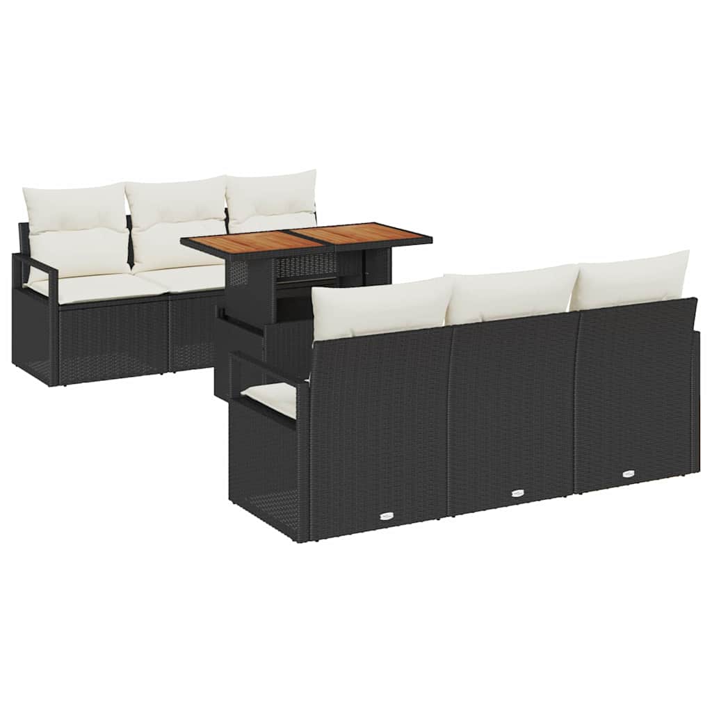 Conjunto de sofá de jardín 7 pcs Negro Poliratán