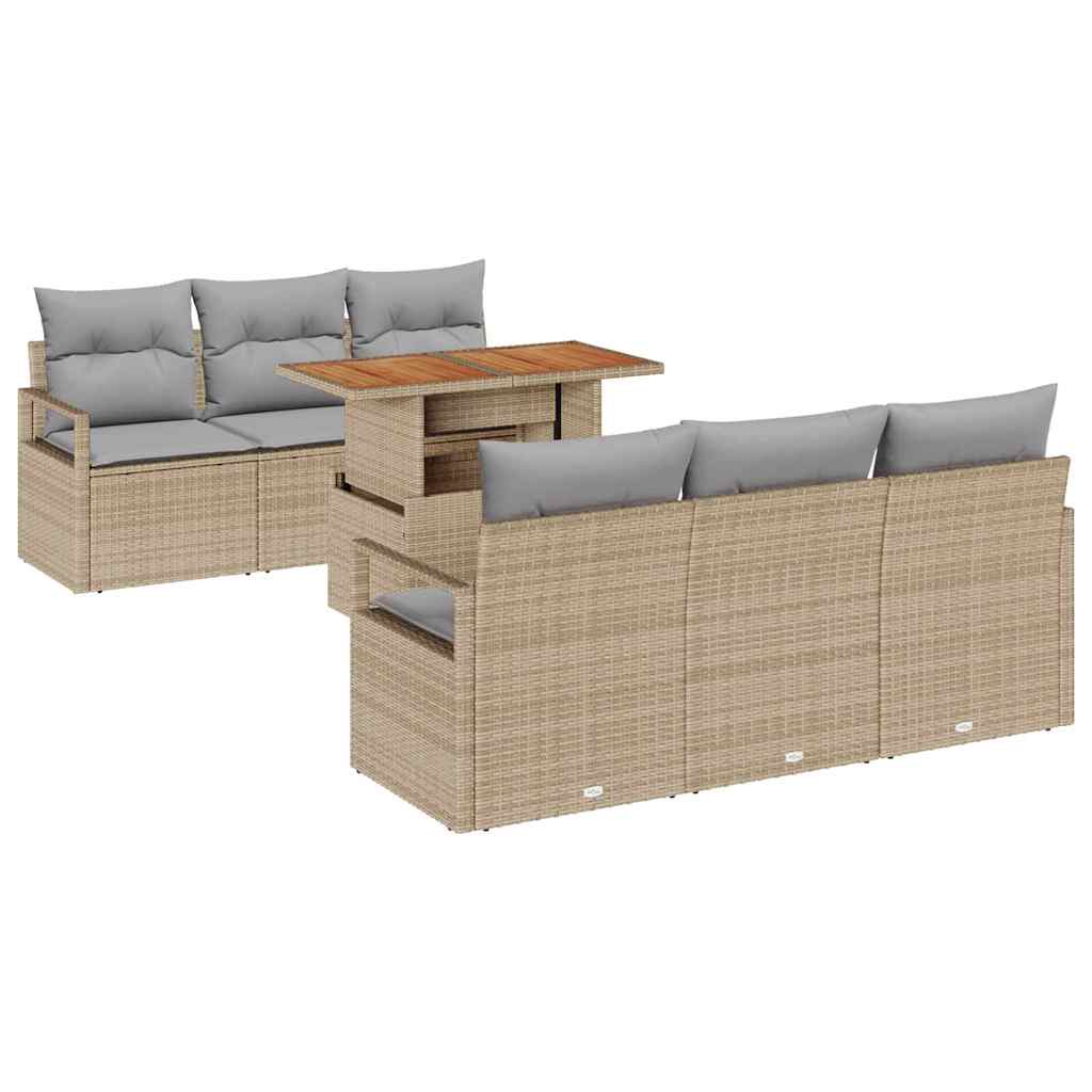 Conjunto de sofá de jardín 7 pcs Beige Poliratán