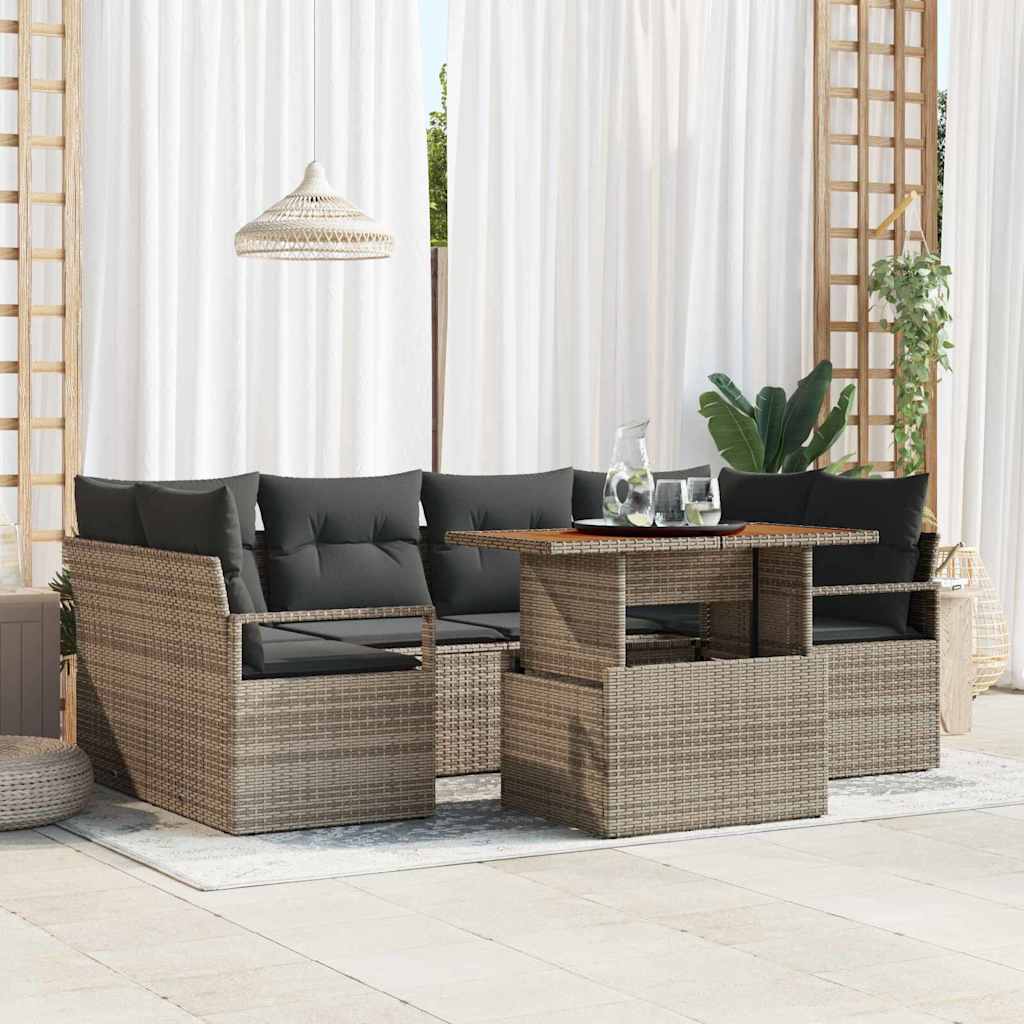 Conjunto de sofá de jardín 7 pcs Beige Poliratán
