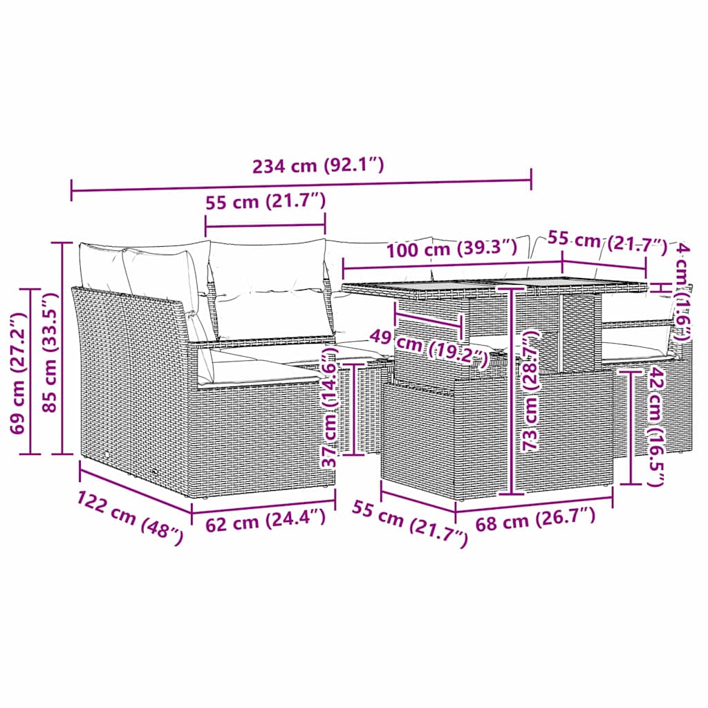 Conjunto de sofá de jardín 7 pcs Beige Poliratán