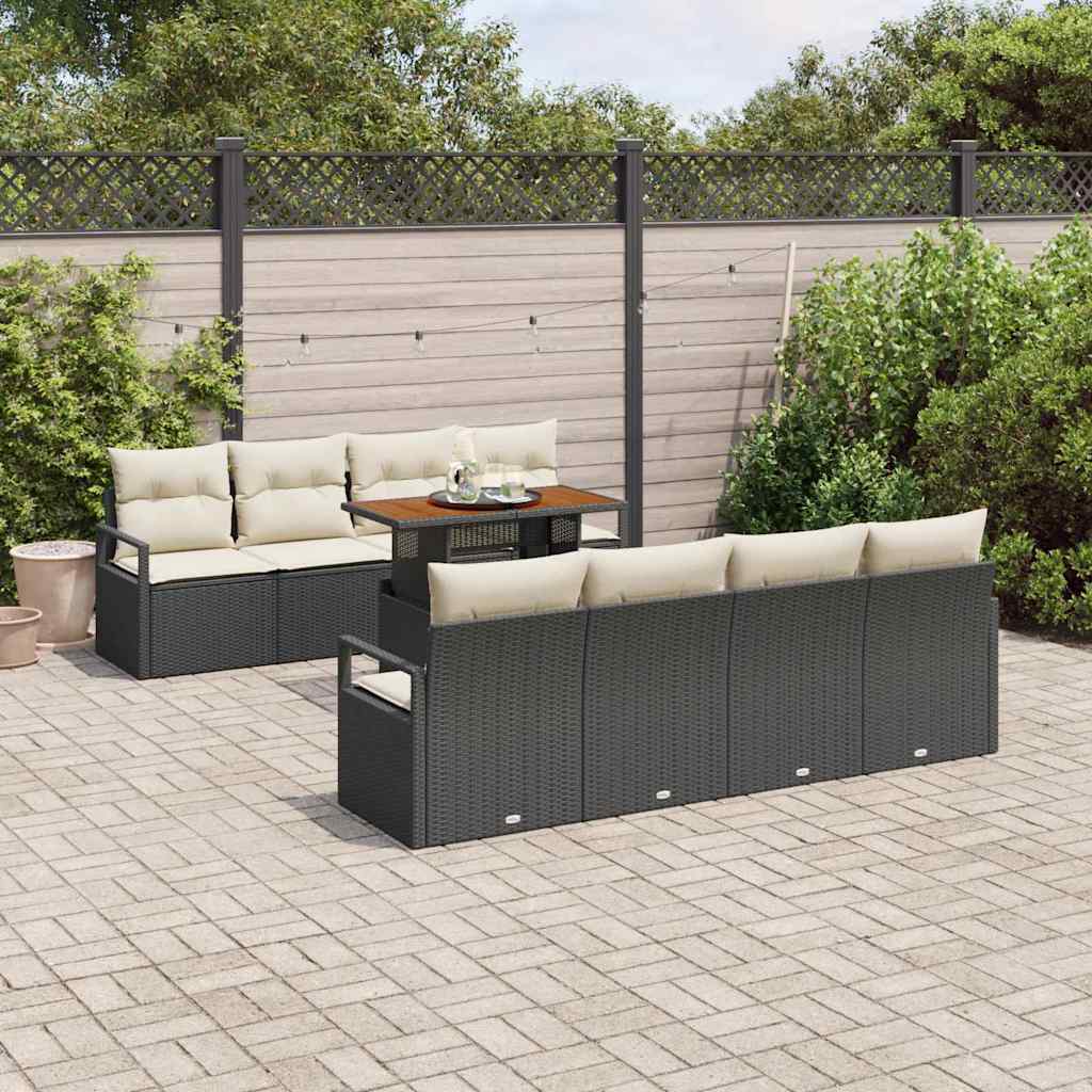 Conjunto de sofá de jardín 9 pcs Negro Poliratán