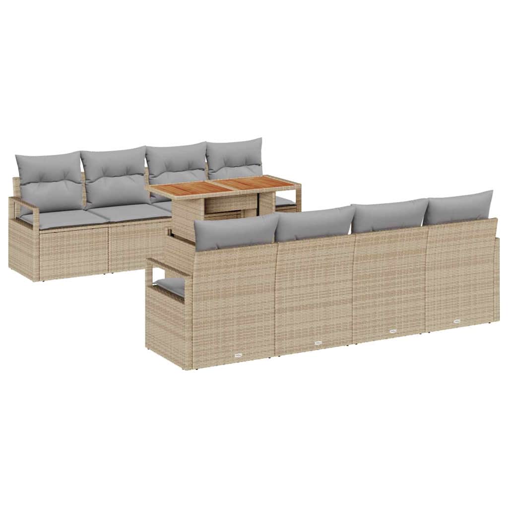 Conjunto de sofá de jardín 9 pcs Beige Poliratán