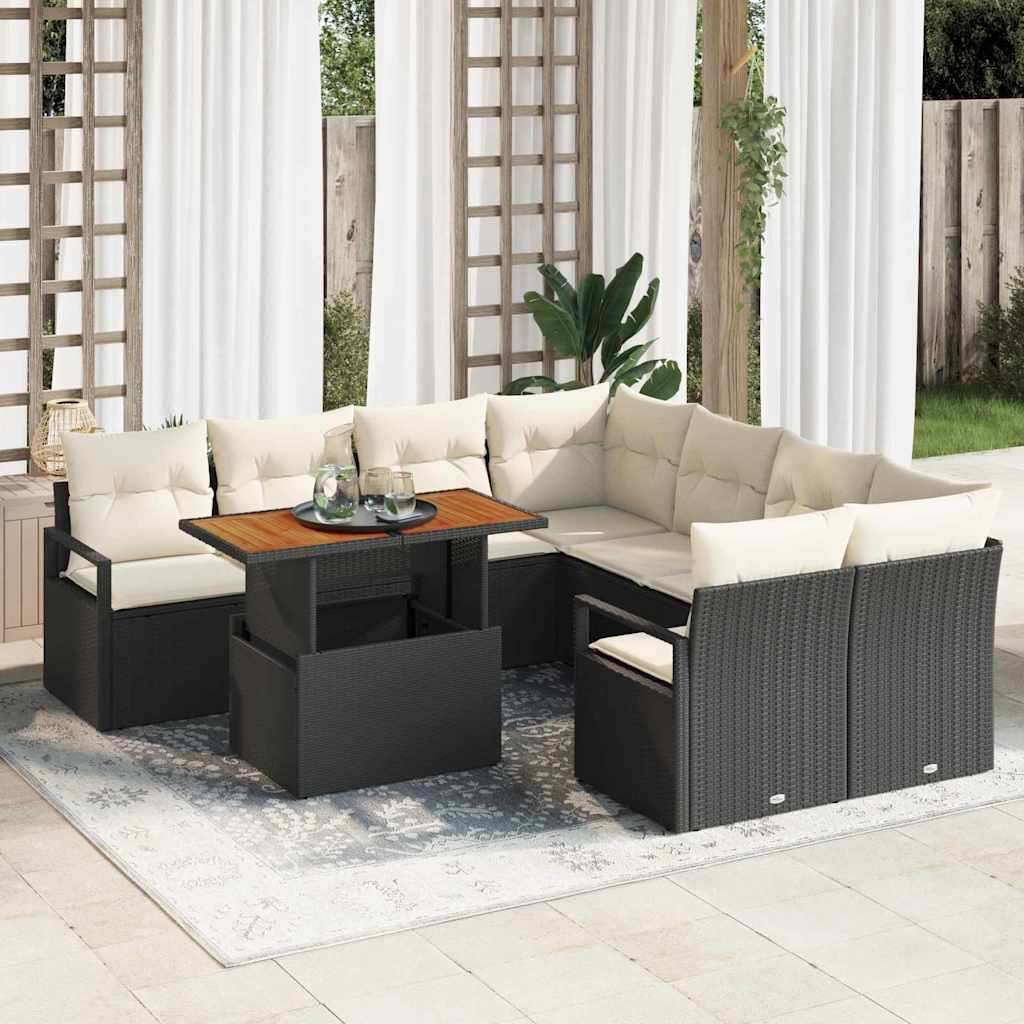 Conjunto de sofá de jardim 9 peças Bege Vime sintético