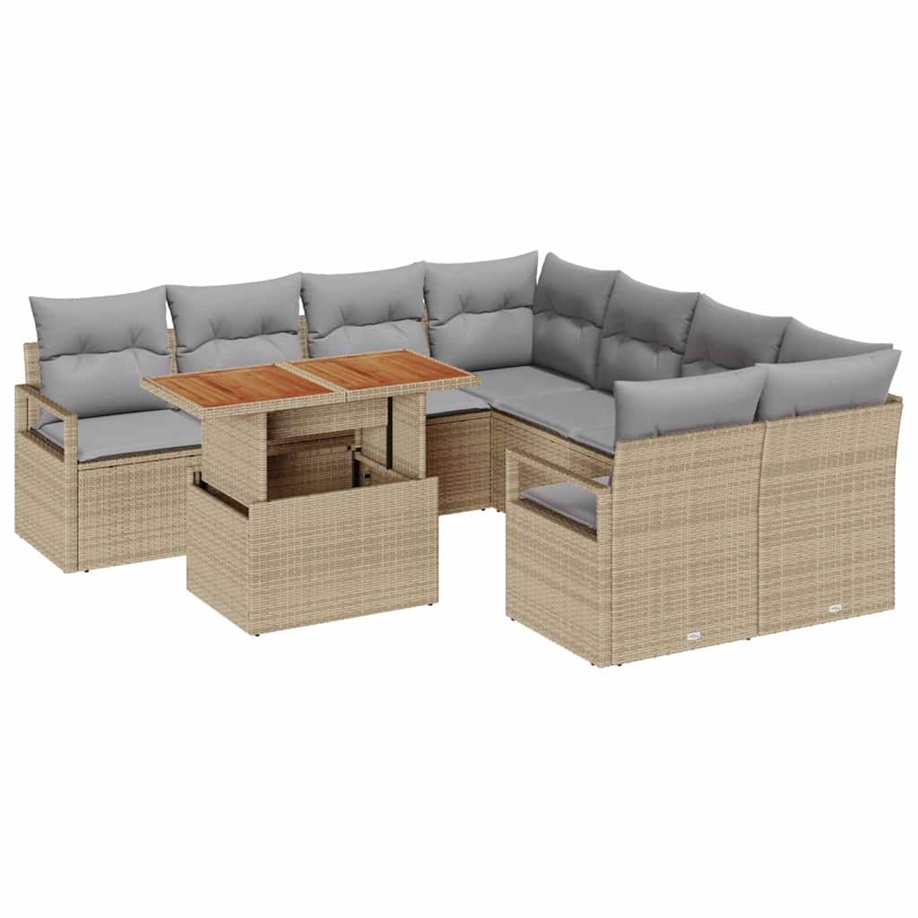 Conjunto de sofá de jardín 9 pcs Beige Poliratán
