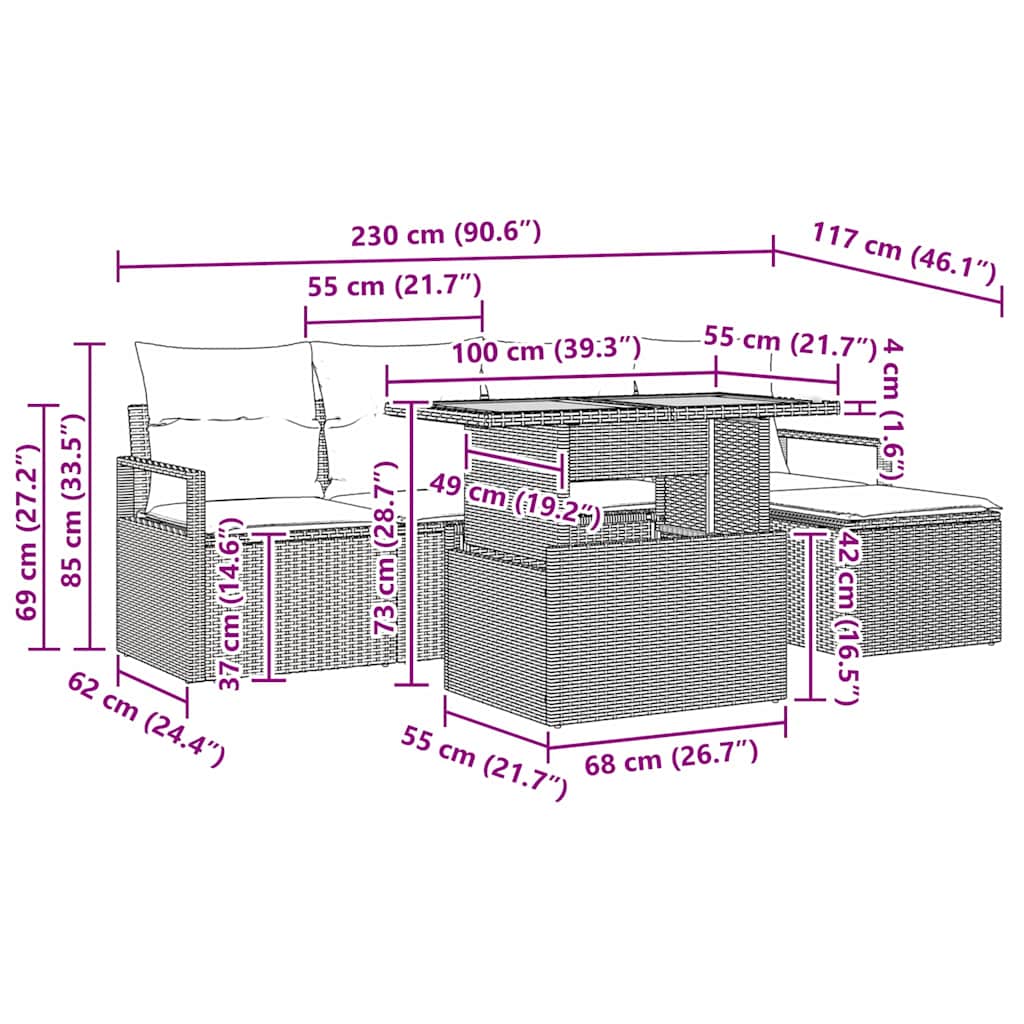 Conjunto de sofá de jardín 6 pcs Beige Poliratán