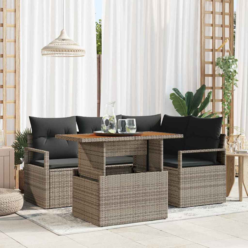 5-piece Garden Sofa Set Beige Poly Rattan