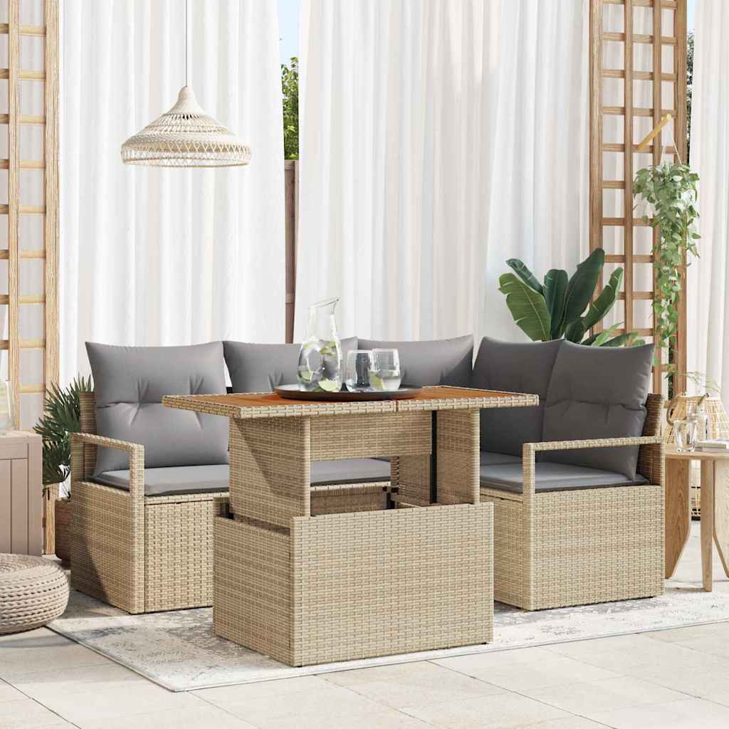 5-piece Garden Sofa Set Beige Poly Rattan