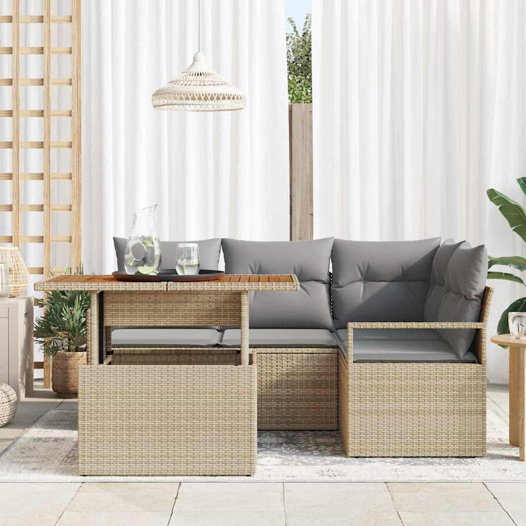 5-piece Garden Sofa Set Beige Poly Rattan