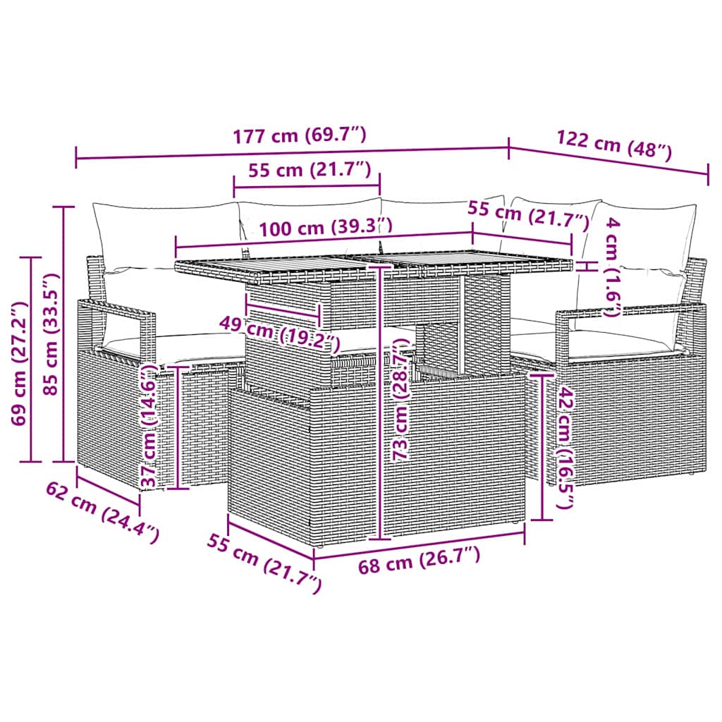 5-piece Garden Sofa Set Beige Poly Rattan