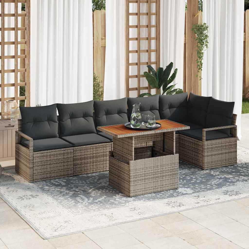 Conjunto de sofá de jardín 7 pcs Beige Poliratán
