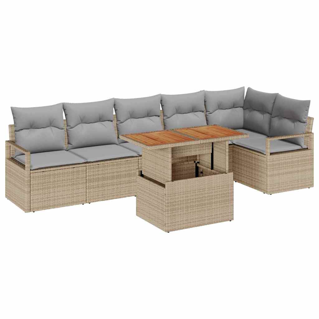 Conjunto de sofá de jardín 7 pcs Beige Poliratán