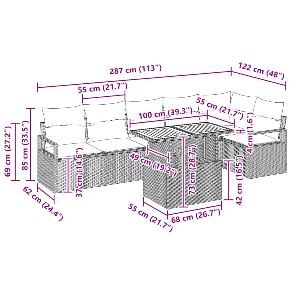 Conjunto de sofá de jardín 7 pcs Beige Poliratán