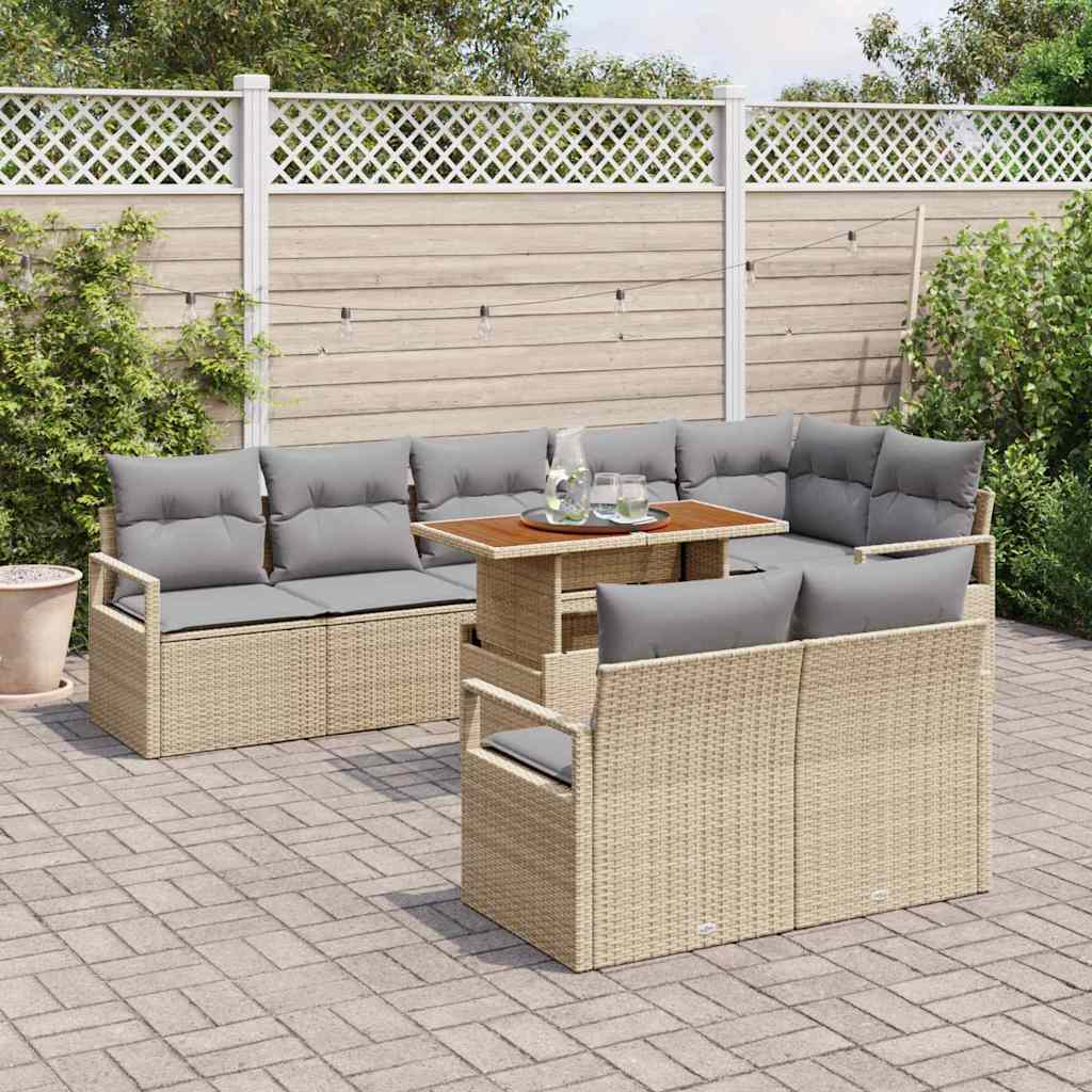 Conjunto de sofá de jardín 9 pcs Beige Poliratán