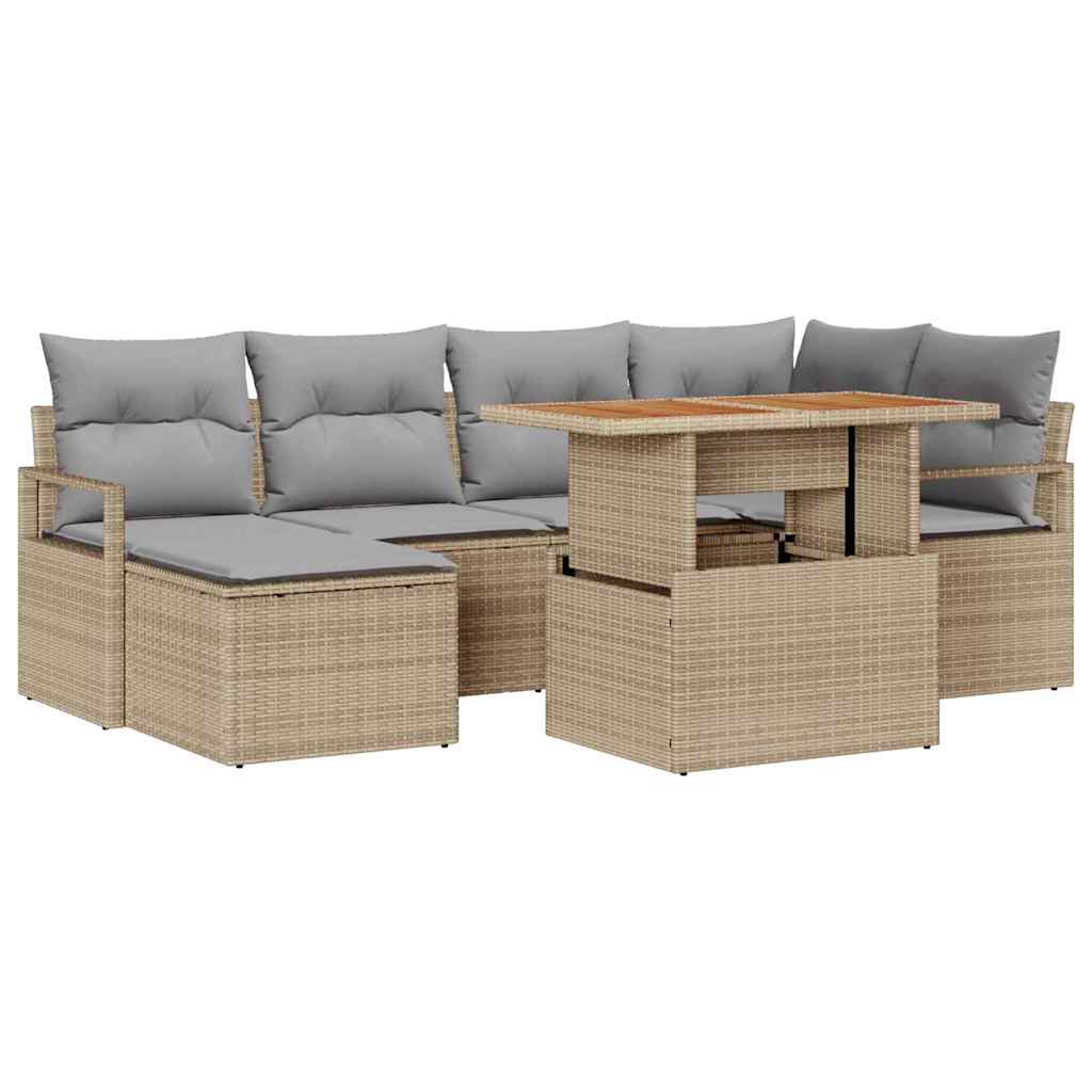 Conjunto de sofá de jardín 7 pcs Beige Poliratán